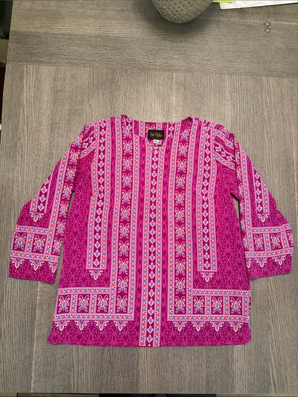 Bob Mackie Bright Fuchsia Pink Geometric Top